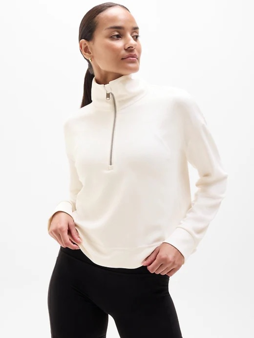 Athleta Seasoft Quarter Zip  Magnolia White Half-Zip Pullover